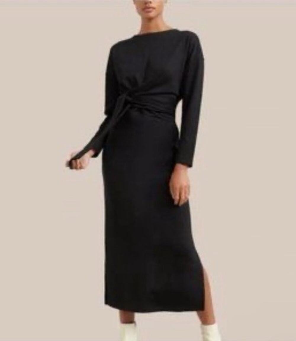 Modern Citizen Fei Tie Front Black Midi Dress Minimalist Capsule NWOT Size XL